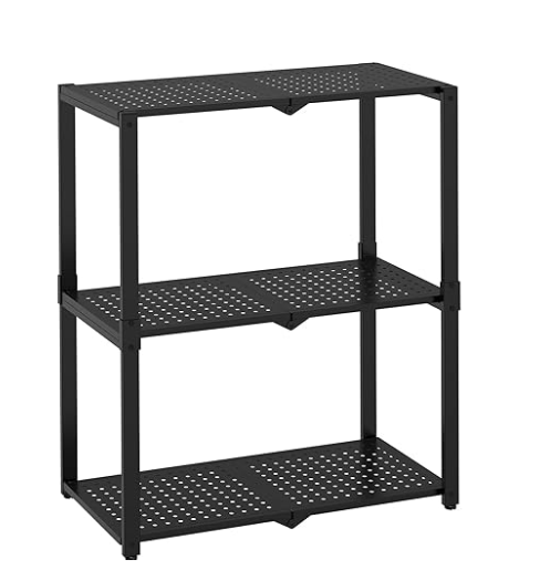 3-Shelf Storage Shelving Unit Metal Rack Heavy-Duty 28"x13.5"x33.5" for Garage, Kitchen and Bedroom Layers Increased Black