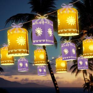 30 Pack Princess Sun Hanging Lanterns DIY Set Purple Golden Princess Square Round Paper Lanterns Purple Sun Party Decorations for Birthday Baby Shower Wedding Party Supplies Photo Props