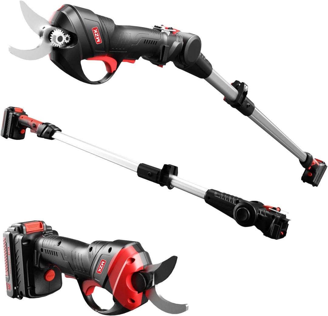 MZK 2-IN-1 Cordless Electric Pole Pruning Shears20V Battery Powered Cordless Pruner, 1.2" Cutting Diameter, 13 FT MAX Extension Pole for Tree Trimming, Gardens, Orchards PS13D16