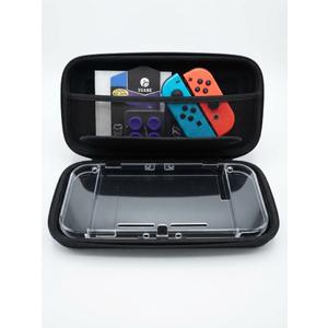 UGAME Essential Pack for Switch - Travel Carrying Case, Hard Protective Shell, Thumb Grip Caps, and Storage Bag Accessories (Black)