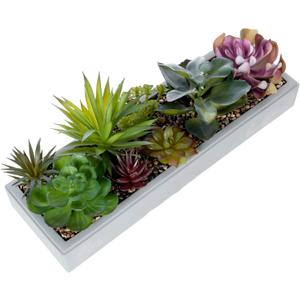 MyGift 15 Inch Mixed Color Assorted Artificial Succulent Plant Arrangement in Modern Gray Clay Planter Tray