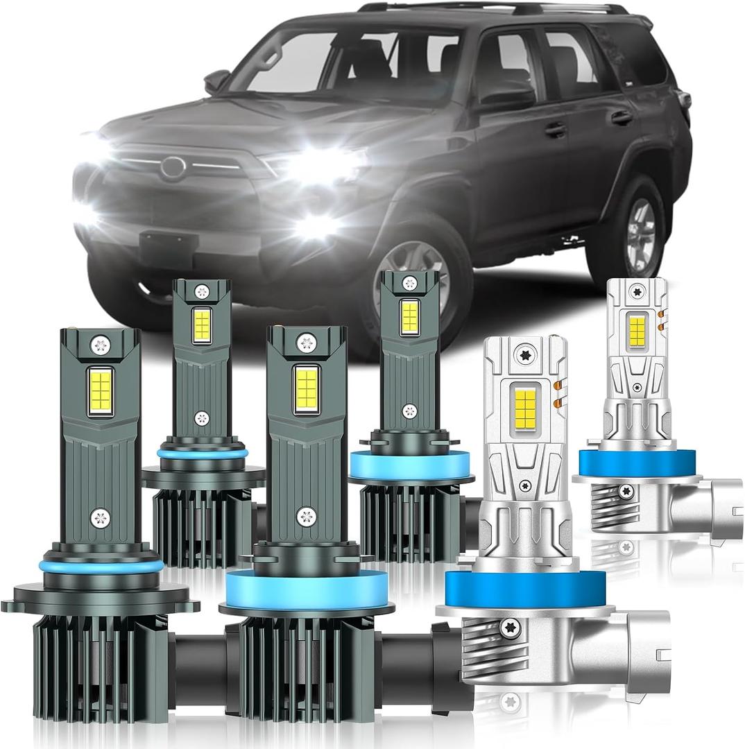 Fit for Toyota 4Runner 2010-2020 Light Bulbs, High/Low Beam Fog Light Bulbs Combo, 800% Brightness, 6000K Cool White, Plug and Play, Pack of 6