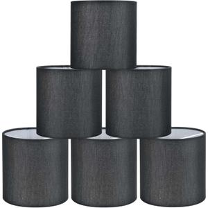Lampwell Tina Black Clip-on Chandelier Lamp Shades Set of 6, 5"5"H5", Mini Linen Drum Shades, For Candle Bulb and Small General Bulb