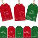 Christmas Gift Tags with String - 80 Red & Green Holiday Tags, 8 Minimal Line-Art Designs - 350gsm Christmas Name Tags for Gifts & Presents