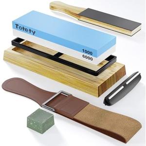 Pack of 2, Totety Sharpening Stone - Ideal Whetstone & Tumbler Knife Sharpener - Leather Strop Kit with Sharpening - Gifts for Men who Have Everything