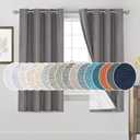 PrinceDeco 100% Blackout Curtains for Bedroom 63 Inches Long 2 Panels Set Anti-Rust Grommet Room Darkening Curtains & Drapes Linen Textured Window Treatment Drapes with White Liner, Grey