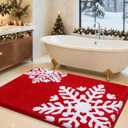 Christmas Bathroom Rugs 30"x20", Ultra Soft Thick Plush Fluffy Microfiber Absorbent Bath Mat, Non-Slip Backing, Machine Washable Bath Mats for Bathroom Floor, Holiday Decor, Red-Snowflakes