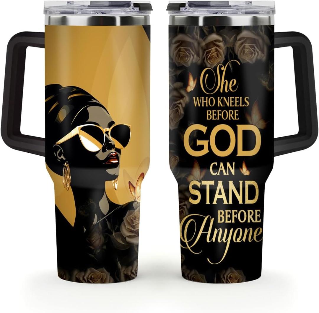 Sistabag - Coffee Tumbler For Black Women - Birthday, Mother's Day, For Women, Pride Tumbler For Woman (She Who Kneels Before God, 40 Oz)