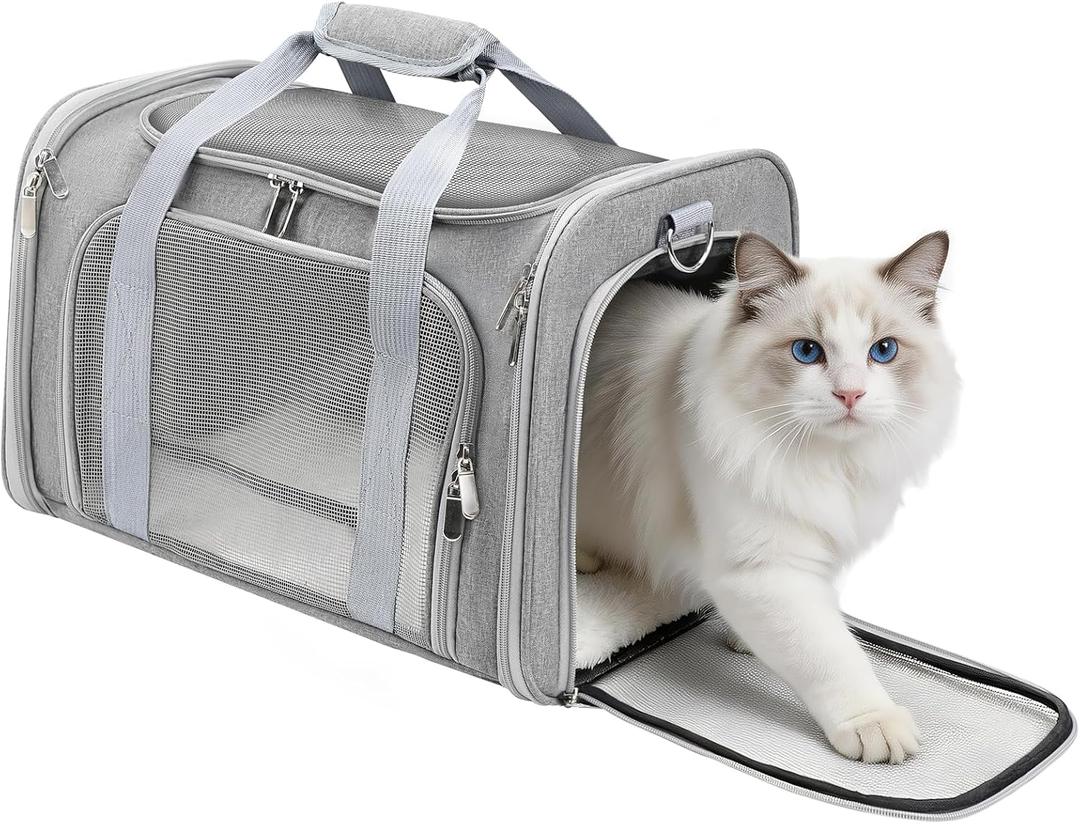 Cat Carrier Soft, Dog Carriers for Small Dogs/Large Cats (Up to 16lbs), with High Breathability, Shoulder Strap, Removable Pad, Pet Carrier Airline Approved, for Home Outdoor Travel (Gray)