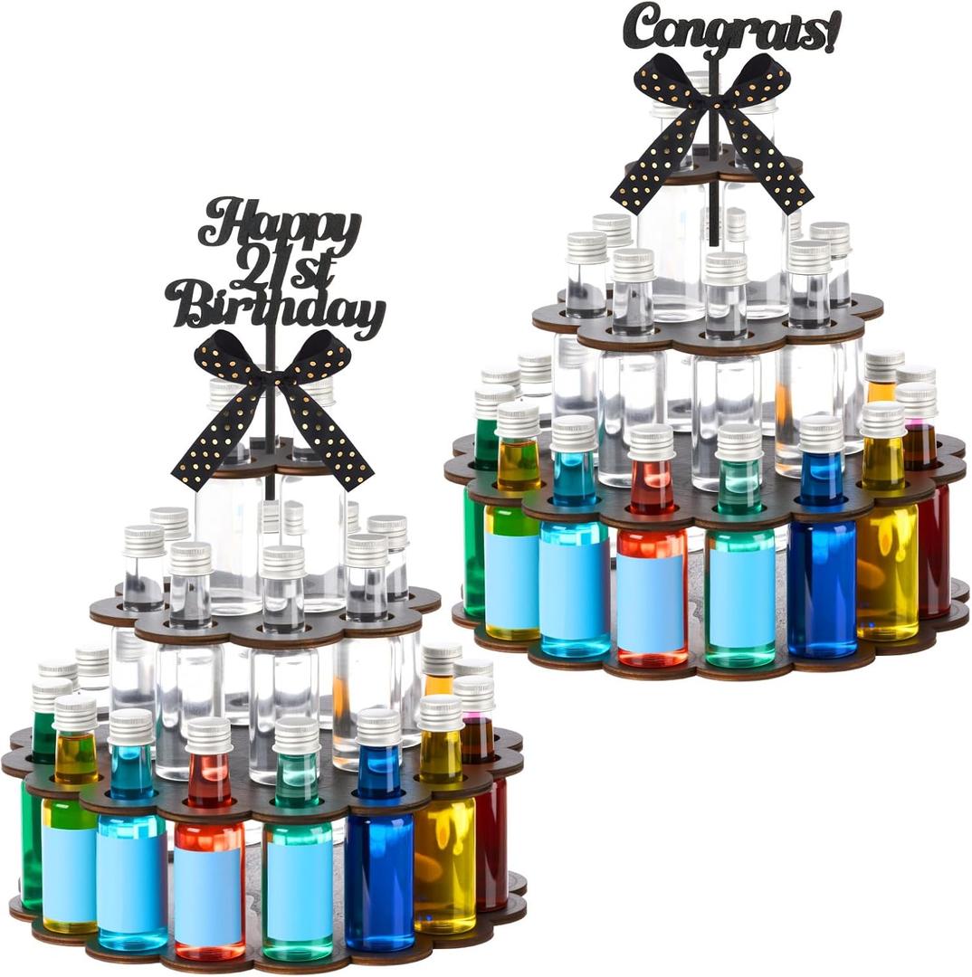 Honeydak Mini Liquor Bottle Cake Shelf Wooden Party Centerpiece Display for Mini Liquor Bottles 21st Birthday Decor 21st Birthday Gifts for Him or Her, Hold 28 Bottles (Black)