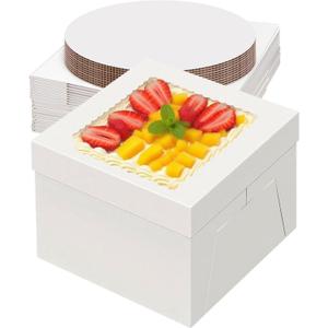 20 Packs Cake Box 8 inch with Cake Board and Clear Windows (10 Pcs Box + 10 Pcs Board) Disposable Cake Containers Bakery Take Out Container Cake Carrier for Cookies Pies (8x8x8inch)