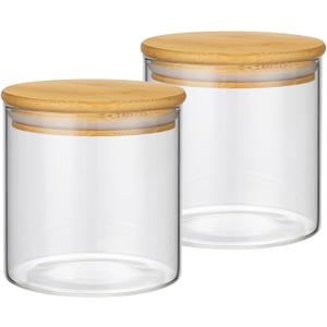 2PCS Small Glass Storage Jars with Airtight Lids,18 fl oz (550ml) Cute Clear Storage container with bamboo Lid,Glass Pantry Canister for Beans, Rice,Sugar,Cookie Coffee (N-Clear-2PCS-18FL OZ/550ML)