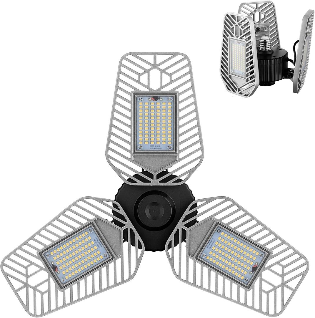 LZHOME LED Garage Lights, Deformable Ceiling Light 9000 Lumens, 82W CRI 80 Shop Light, Adjustable Garage Lights, Led Lighting (No Motion Activated) (1-Pack)