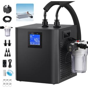 Ice Bath Water Chiller, 1/3HP Cold Plunge Chiller with External Filter, Filter pad, and Pump, Remote Control Water Chiller, for Home and Professional Use