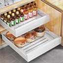 Pull out Cabinet Organizer, 21"Deep,Slide out Drawers for Kitchen Cabinets, Roll out Shelf Storage Fixed with Adhesive Nano Film for Pots, Sliding Cabinet Shelf for Bathroom, Pantry,Under Sink, White (13.8"Wide-21"Deep)