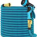 Expandable Garden Hose 50 ft Water Hose with 10 Function Spray Nozzle, Lightweight Flexible Hose with 3/4 Inch Solid Fittings and 4-Layer Latex Core, 50ft Retractable Stretch Hose (Blue)