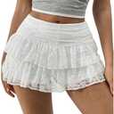 SHENHE Women's Y2K Lace Mini Skirt with Shorts A Line Hight Waisted Ruffle Skirt Skort Medium