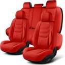TIEHESYT Leather Car Seat Covers Full Set with Lumbar Support, Waterproof Car Seat Cover, Universal Seat Covers for Cars, Trucks, SUVs, Sedans, Airbag Compatible, Front Pair and Rear, Red