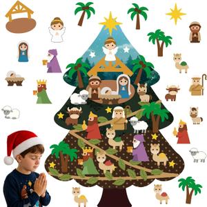 Mindsoft DIY Felt Christmas Tree Set for Toddlers 3 ft Felt Nativity Set for Kids with 20 Detachable Ornaments Christmas Wall Hanging Ornaments Decorations Party Favors Boys Girls Gifts