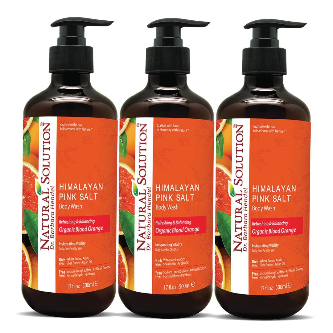 Natural Solution Body Wash, Formulated with Organic Blood Orange Extracts with Himalayan Pink Salt, Revitalizes & Refreshing Your Skin, 17 fl oz/Each Pack of 3