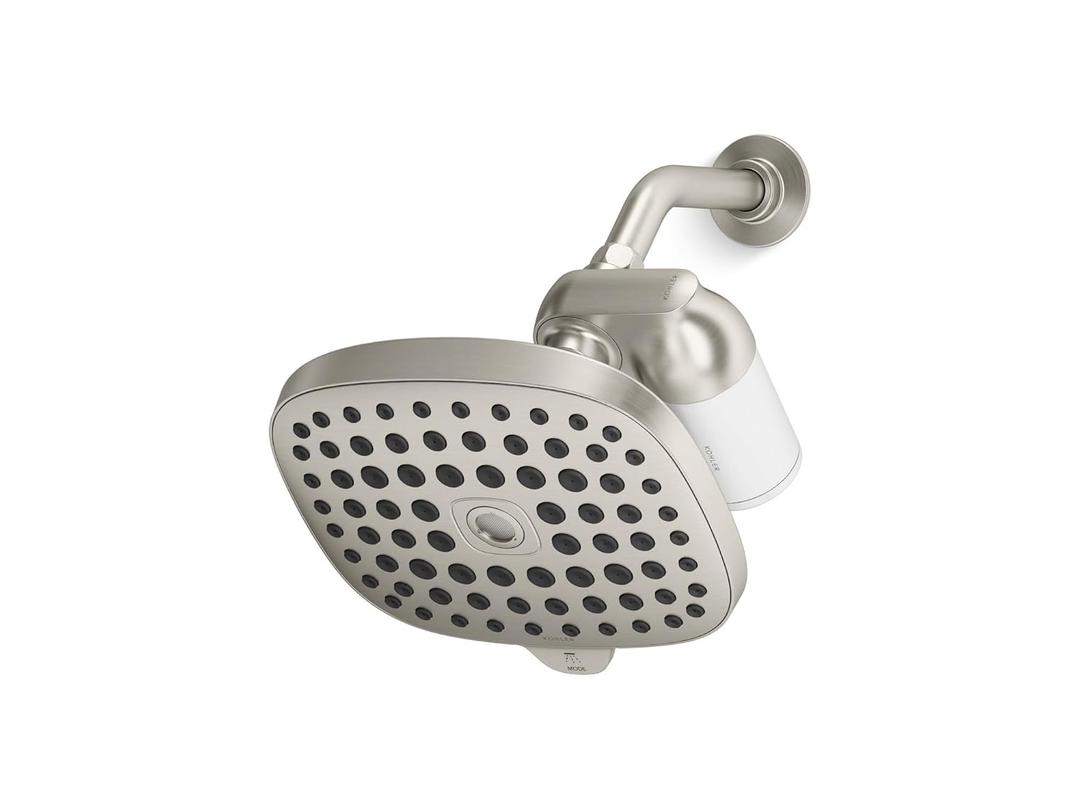 KOHLER R24670-G-BN Aquifer Filtered Showerhead with Water Filter System, Multifunction Shower Head and Filter Combo Kit for Skin and Hair, Vibrant Brushed Nickel