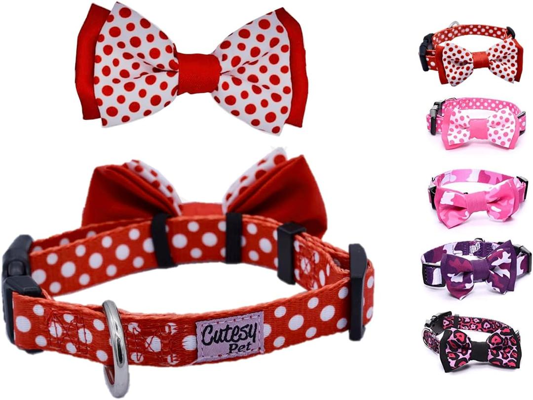 | Designer Dog Collar with Adjustable Bow | Comfortable and Strong | Durable and Cute and Made for Adventure | 5 Designs in 4 Sizes | Small, Medium, and Large Dogs