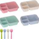 Bento Box Adult Lunch Box 4 Pack Lunch Containers 3-Compartment Reusable Food Storage Snack Containers Dishwasher Safe Stackable for Work & Travel