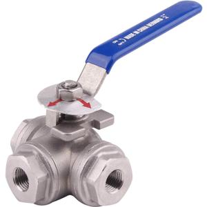 DERNORD 3-Way Ball Valve, L Mounting Pad, Stainless Steel 304 Female Type for Water, Oil, and Gas with Vinyl Locking Handle (1/4 Inch NPT)