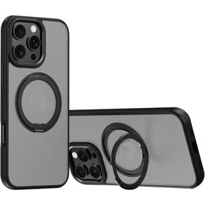 Magnetic Case for iPhone 16 Pro Max /16 Pro/16 Plus/16,Heat Dissipation Frosted Phone Case with 360Rotating Kickstand Shockproof Protective Cover (16,Black)