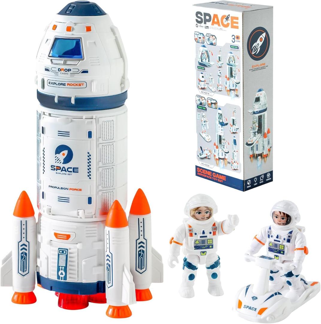 Space Rocket Toys, Rocket Ship with Astronaut Toy for Educational, Concentration, Learning Rocket Fun Space Gifts, for Space Exploration, Knowledge Toys for Kids 3-5