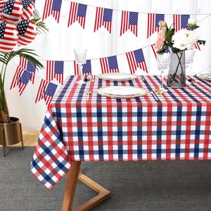 Waterproof Plaid Tablecloth Fabric - Square 58x58 Inch Classic Gingham Checker Table Cloth for Indoor/Outdoor Use - Buffalo Table Cover for Picnics, BBQs, and Parties (Red Blue)