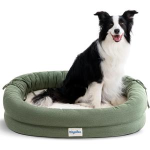 Orthopedic Dog Bed for Large Dogs, Pet Sofa Bed with Egg Crate Foam, 4-Sided Bolster, Removable Washable Cover & Anti-Slip Bottom, Large Calliste Green