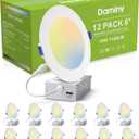DAMINY 12 Pack 6 Inch LED Recessed Lighting with Junction Box,5CCT,Ultra-Thin Recessed Light,10W 1100LM, Dimmable Canless Wafer Ceiling Light, High Brightness