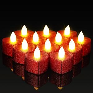 Baquler 24 Pcs Valentine Candles Heart Shaped Glitter Tealights Romantic LED Tea Lights Candle Battery Operated for Valentine's Day Marriage Proposal Wedding Anniversary Celebration Decor(Red)