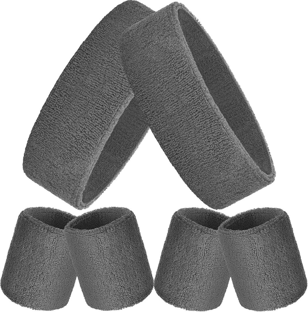 Bememo 6 Pieces Sweatbands Set 2 Sports Headbands and 4 Wristbands Striped Sweat Band for Men Women Colorful Neon Athletic Running Gym Basketball Tennis