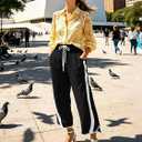 Womens Pants Baggy Wide Leg Casual Workout Elastic Waisted Stripes Track Pockets Y2K Barrel Trendy