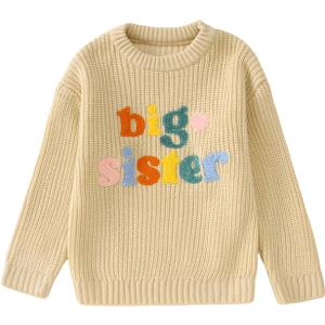 IZYJOY Big Sister Sweater Toddler Baby Girl Knit Embroidery Long Sleeve Pullover Sweatshirt Warm Fall Winter Top Clothes