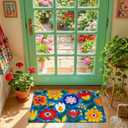 Welcome Mat 17x29 Inch Spring Summer Outdoors Indoors Front Door Mat, Low Profile Doormat for Outside Inside Home Entrance, Non Slip Rubber Back Floor Rugs for Entryway, Blue Flower