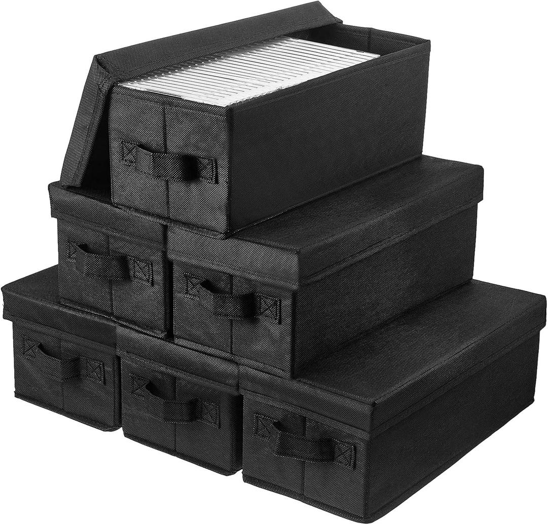 Moukeren 6 Pcs DVD Storage Box 165 Capacity with Lids and Handles14.2 x 5.5 x 6.3 Inch CD Storage Box Nonwoven Fabric Vinyl Record Holder CD Case Container Holds up to 165 Discs(Black)