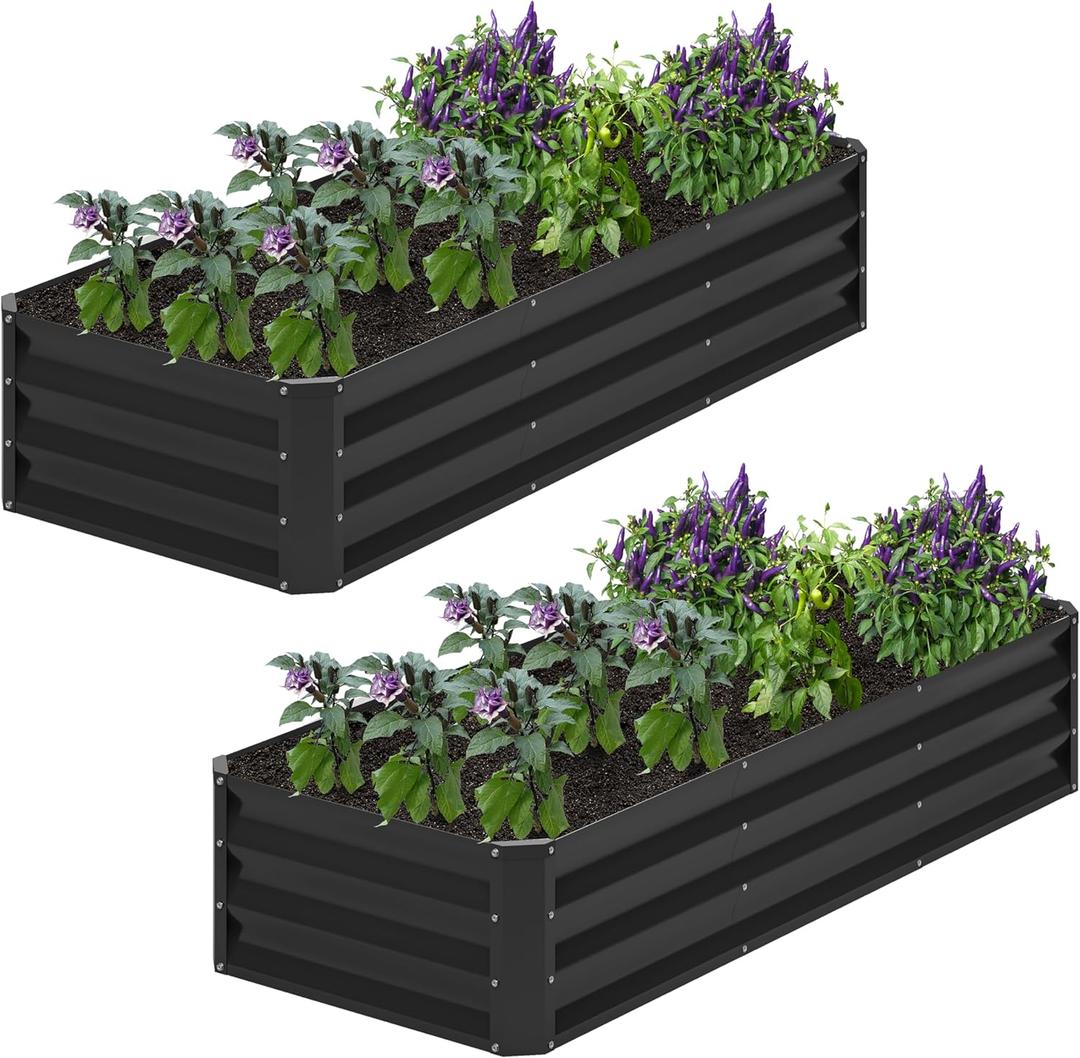 2PCS 6x2x1FT Galvanized Raised Garden Bed,Planter Raised Beds-Metal Garden Box,Large Plant for Outdoor Planting, Vegetables BedFlower,herb-Black