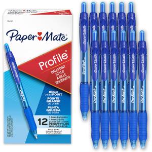 Paper Mate Profile Retractable Ballpoint Pens, Bold Point (1.4mm), Blue, 12 Count (12 Count (Pack of 1))