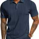 PJ PAUL JONES Mens Polo Shirts Textured Knit Polo Stretchy Regular Fit Collared Golf Shirts (S)