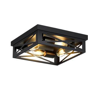 SKEJAO Black Flush Mount Ceiling Light Fixture,4-Light Square Hallway Light Fixtures Ceiling,Light Fixtures Ceiling Mount for Farmhouse,Kitchen,Hall,Bedroom