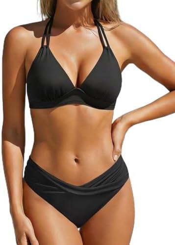 Womens Two Piece Bathing Suit - Push Up Bikini Set Full Coverage Swimsuit Halter Swimwear 2026, Size L
