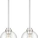Pendant Lights Kitchen Island 2 Pack, 7" Modern Brushed Nickel Hanging Lights Fixtures with Clear Glass Globe Shade, Kitchen Island Lighting for Bathroom, AD-22280-1P2-SN-C