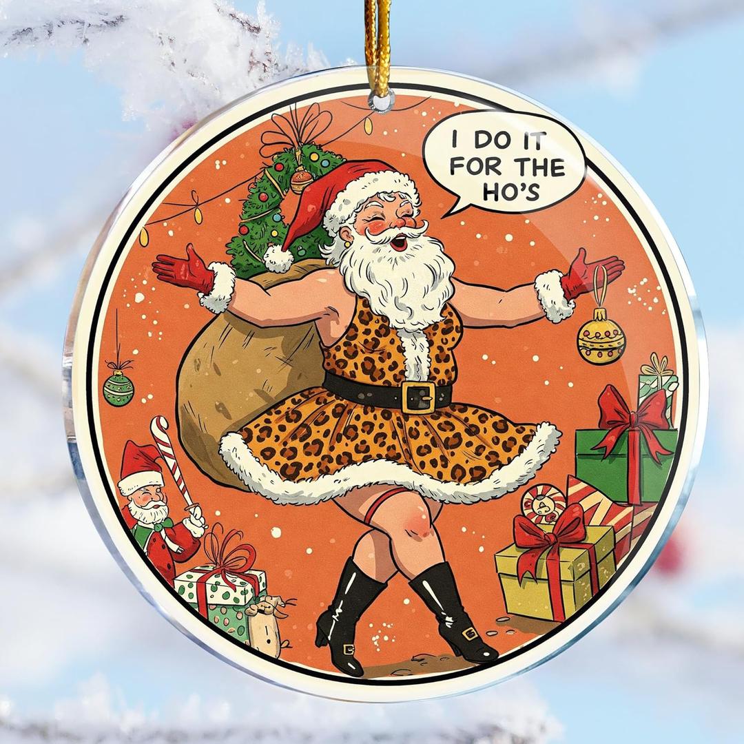 6 x Funny Christmas Ornaments - Santa Dancing Leopard Pattern Clothes 3 - Christmas Ornaments - Christmas Decorations - 3.6 in Acrylic - Funny Gag Gifts - White Elephant - Stocking Stuffers - Funny Gifts