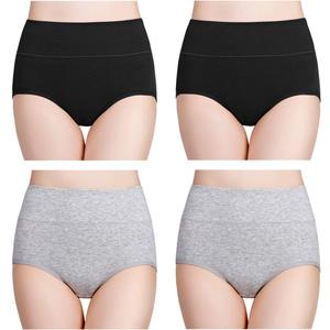 wirarpa Women's Cotton Underwear High Waisted Ladies Panties Full Coverage Briefs 4 Pack (Regular & Plus Size) (Large, Black/Heather Gray - Set 5)