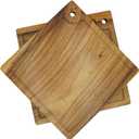 Acacia Wood Steak Plates Set of 2, 12 Inch Square Wooden Plates with Juice Groove, Solid Single Piece Wood, Cutting and Serving Board for Steak, Heavy Duty Dinner Plates