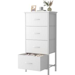 Sweetcrispy 4 Fabric Drawer Small Dresser, Bedside Nightstand with Wooden Top Sturdy Frame, Entryway Closet Bedroom Storage Cabinet Furniture for Dorm,White, 11.8"D x 17.7"W x 37.5"H