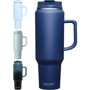 EALGRO 50 oz Tumbler with Handle, Insulated Tumblers with Lid and Straw, Large Metal Sports Water Bottle Jug, Thermal Stainless Steel Travel Coffee Mug Cup, Navy